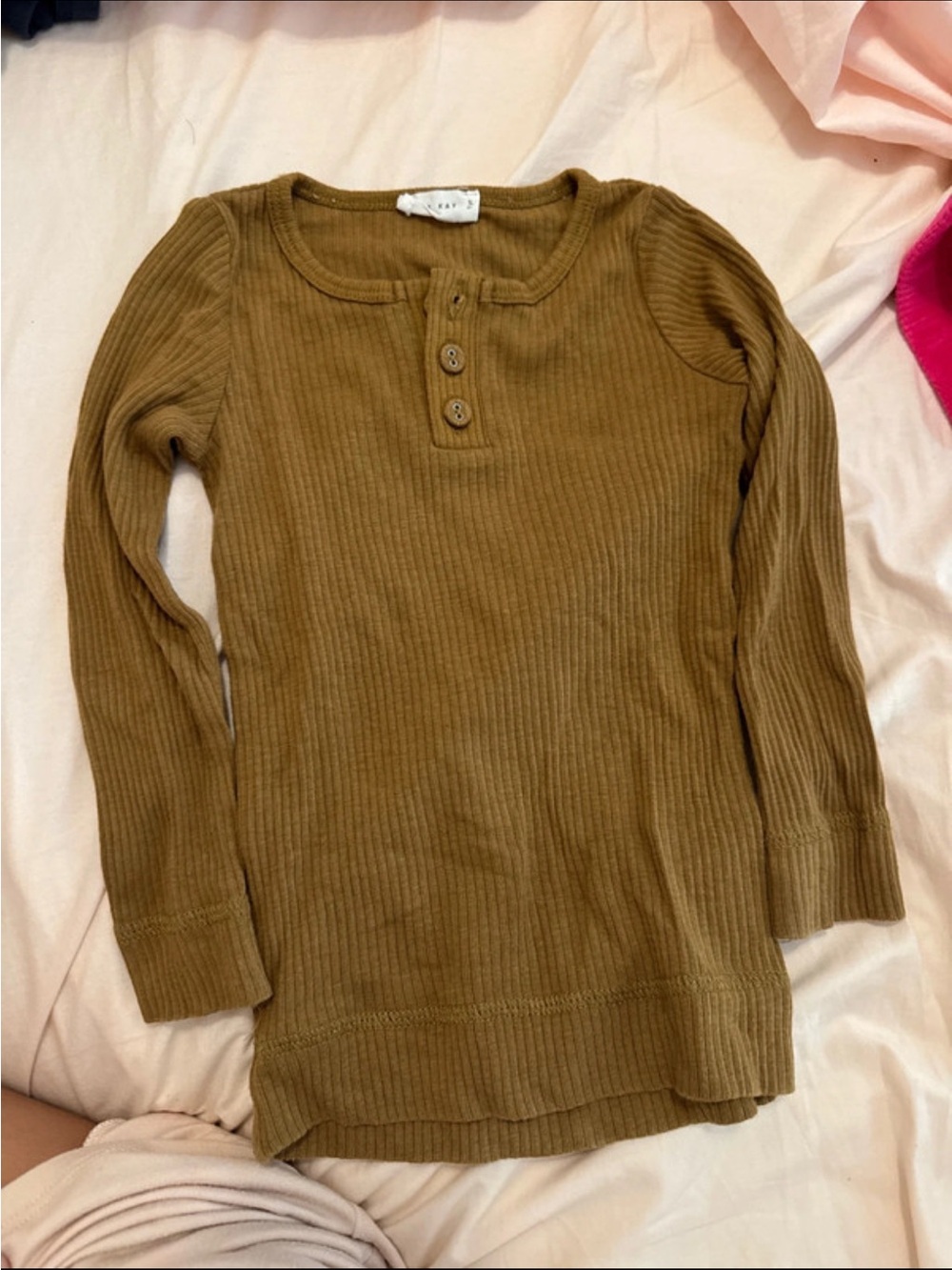 Jamie Kay Ribbed Henley Long-Sleeve Top - Caramel Brown